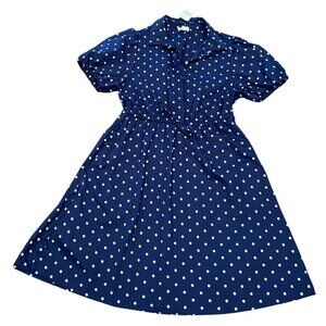 J.Crew Factory Sz 4 Navy Polka Dot Short-Sleeve Collared Mini Dress BT113